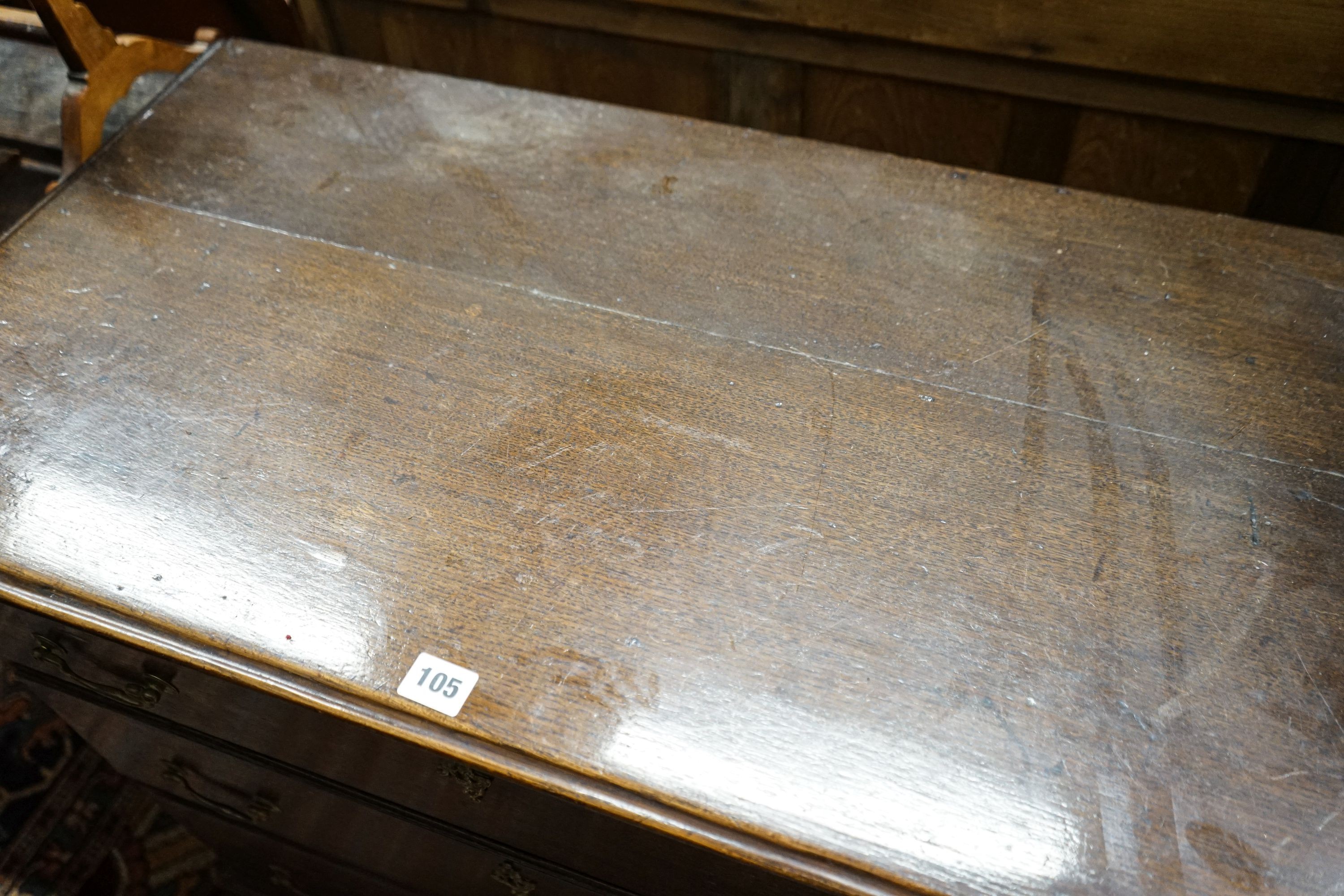 A George III style oak three drawer chest, width 86cm, depth 46cm, height 78cm